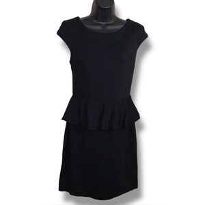 Size 4 Express Black Peplum Dress Bodycon Beige Lace Accent Stretch Short Sleeve